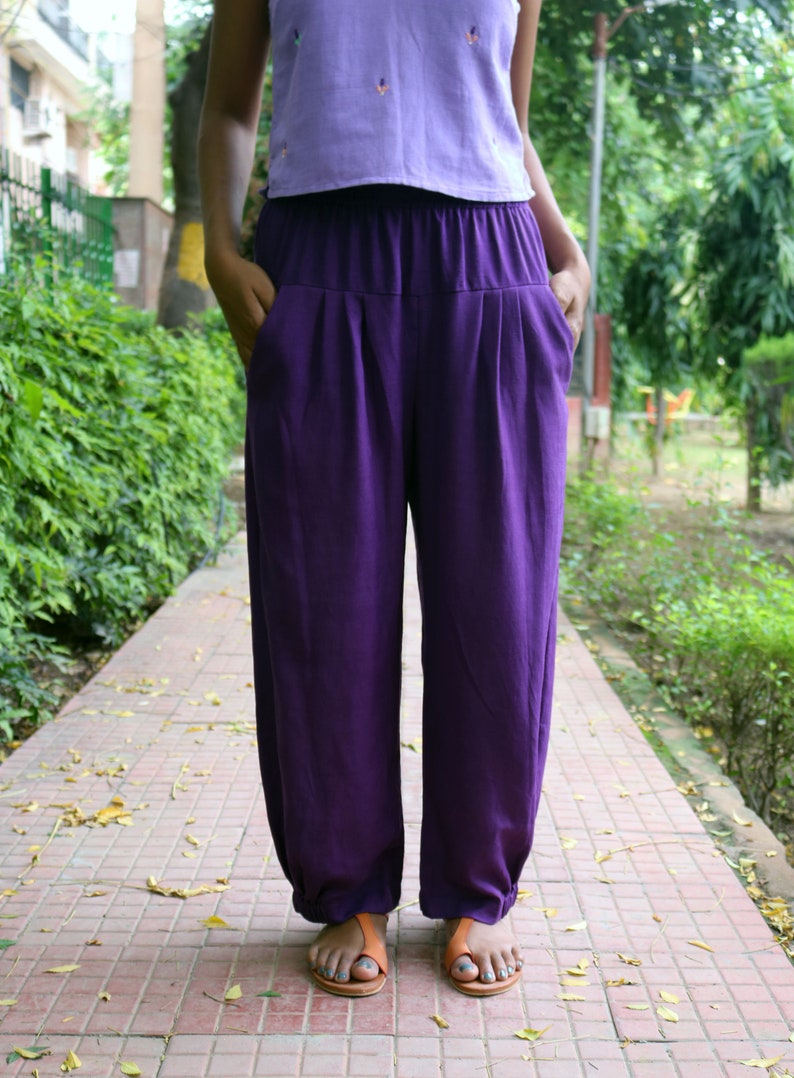 Unisex Purple pants for women, Custom made baggy pant, Bohemian pants, Made to order, Plus size image 2