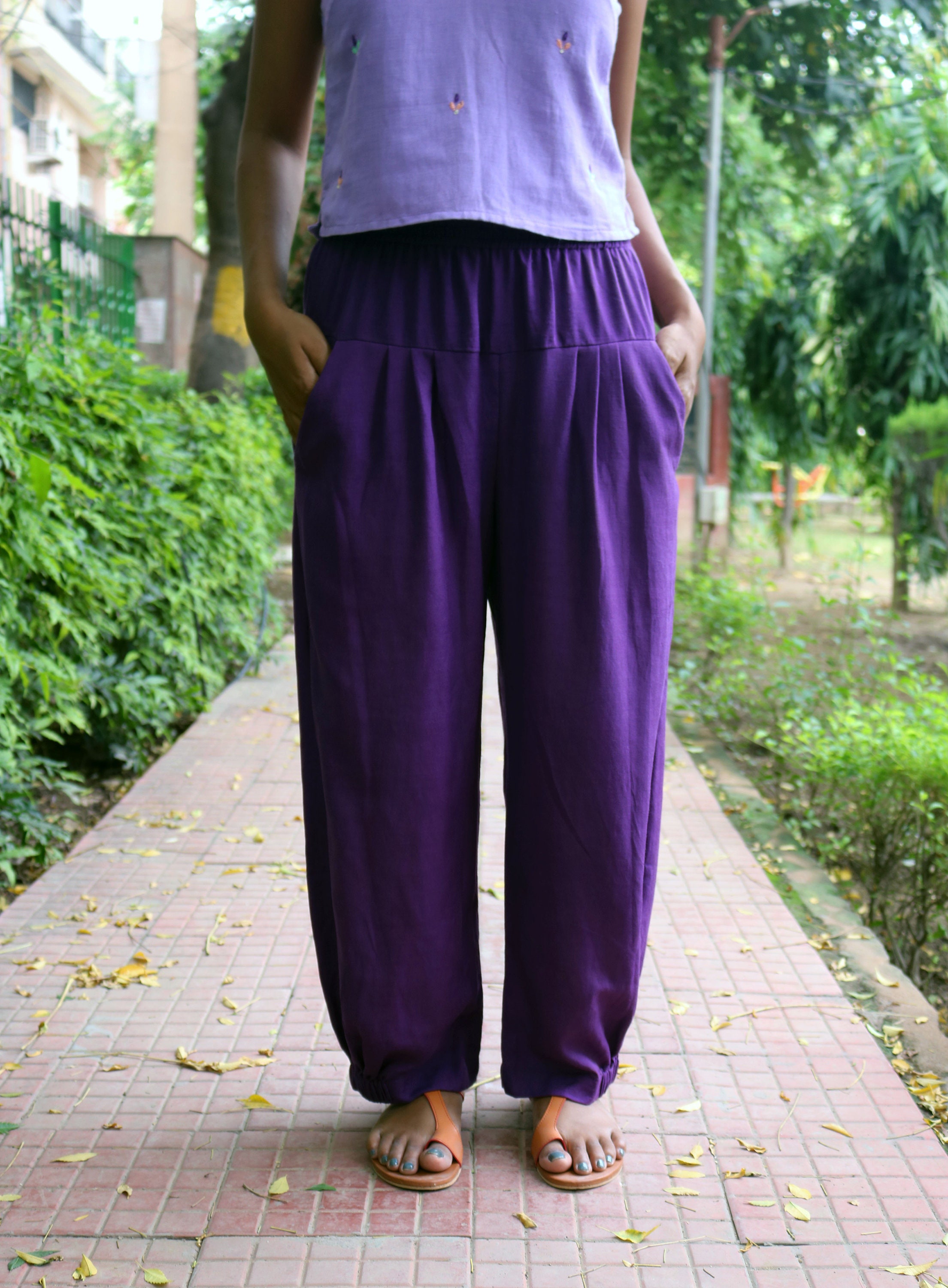 Women Purple Linen Pant Bohemian 