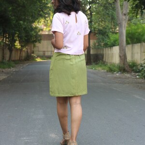 Pickle Green Mini skirt for women, linen skirt, Tassel skirt, Made to order, Custom made, Plus size image 2