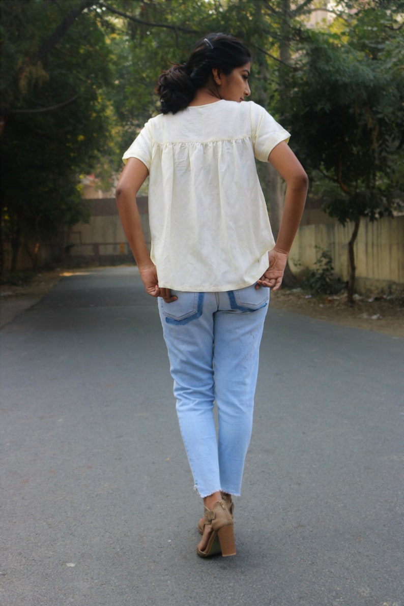 Budha topCream linen topLinen loose topBoho linen topLinen blousemade to order custom made