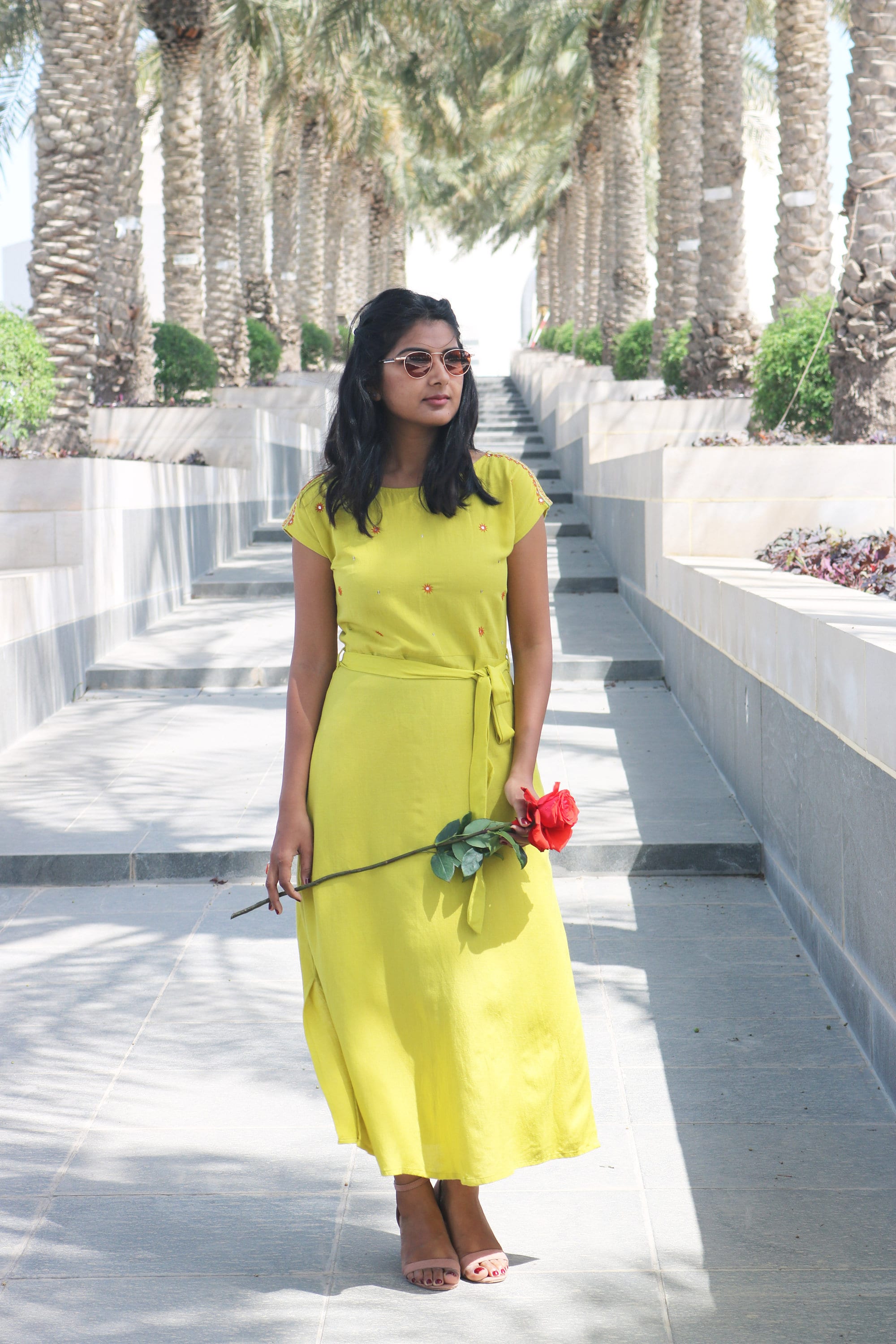 Maxi Dress for Women, Hand Embroidered Dress, Lime Green Linen Dress, Made to Order, Custom Made, Plus Size