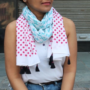 Block printed cotton scarf, Boho scarf, Print wrap, Long scarf, Tassel scarf, Indian print scarf, Indian print wrap image 2