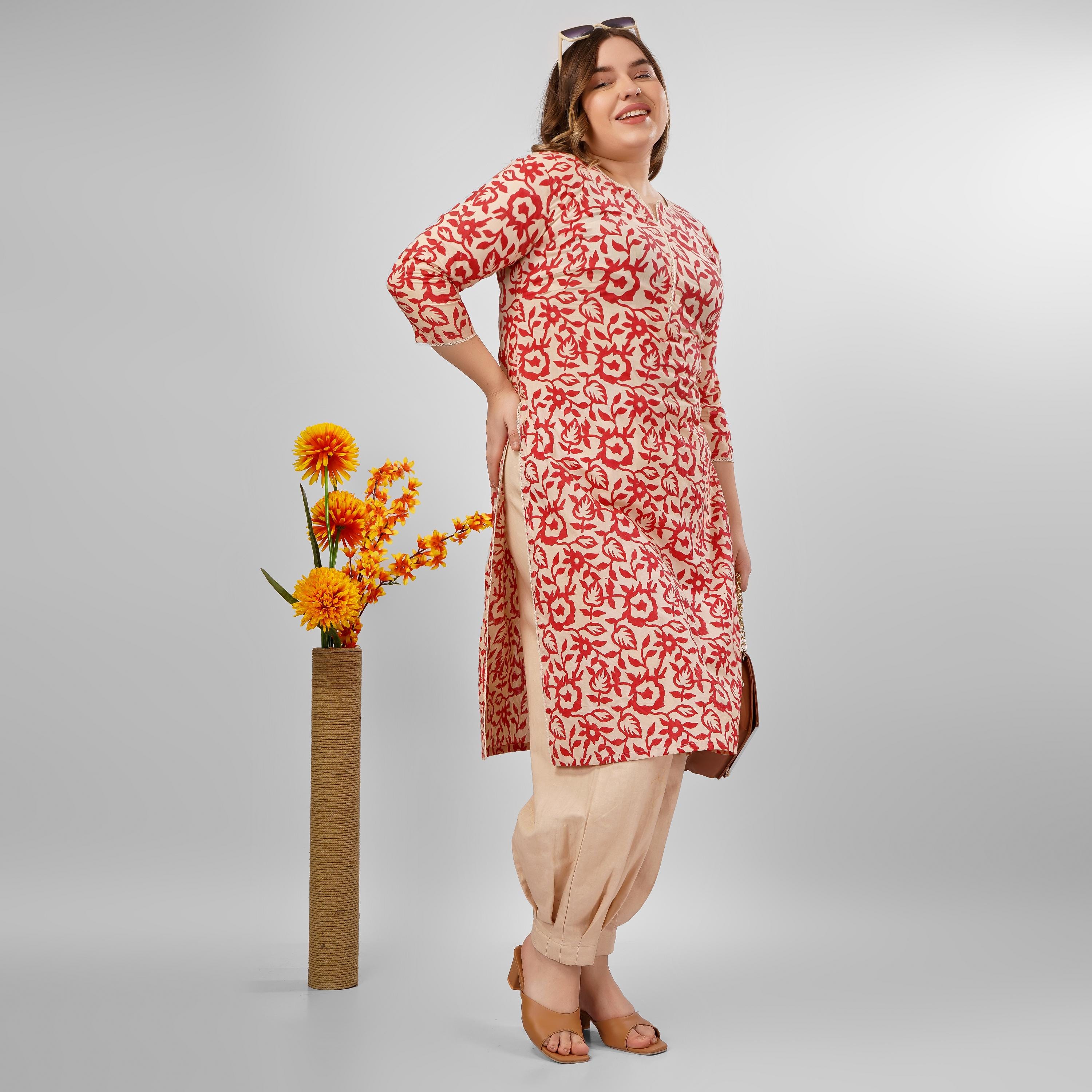 Red Co-ord Indian Kurti and Pant, Block Print Set, Shift Tunic Set ...