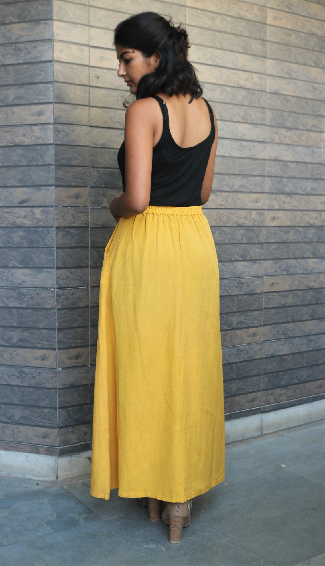 Maxi Skirt for Women Mustard Linen Maxi Skirt Button Down Etsy