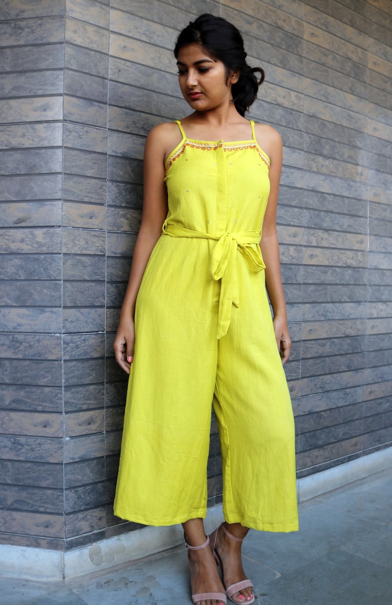 Lime Green Jumpsuit for Women Linen Jumpsuit Made to Order Etsy