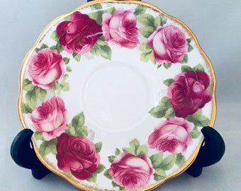 Royal Albert Orphan Saucer, “Old English Rose”, Large Pink Roses, Bone China, Replacement Saucer Only, No Tea Cup
