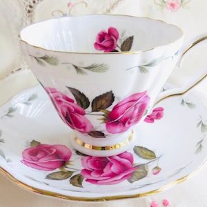 Pink Roses Tea Cup and Saucer by Royal Vale, Vintage Bone China