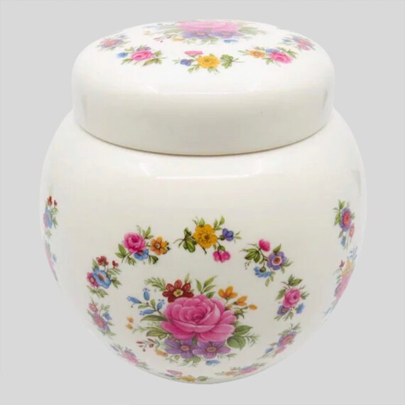 Pink Cyclamen Flower Motif Pink Floral  Tea Caddy Vintage  Ginger Jar