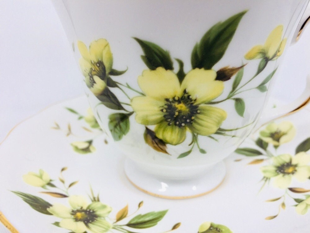 Yellow Flowers Tea Cup and Saucer Set by Royal Vale Pattern Etsy