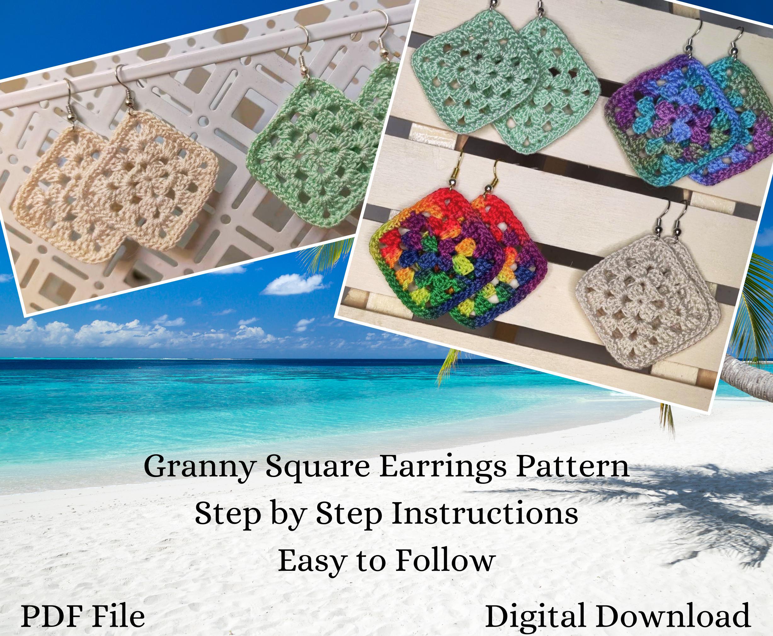 Crochet Granny Square Earrings Pattern ~ DIY ~ Digital File ...