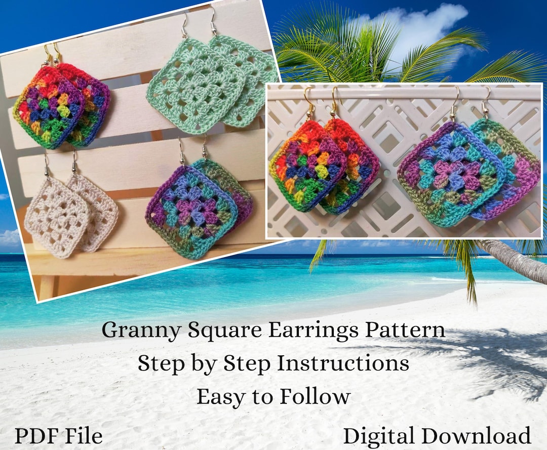 Crochet Granny Square Earrings Pattern ~ DIY ~ Digital File ...