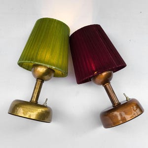 Olive Green Pleated Lamp, Cordless Gold Accent Light, Vintage Bedside Decor, Wireless Ambient Glow
