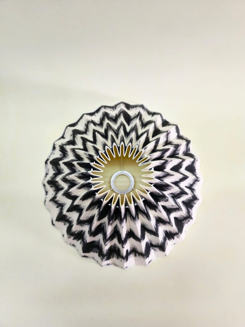 Handcrafted Lampshade, Floor Lamp Shade, Black Waves, Danish style, Double Sided, cream-colored interior, Unique Home Decor image 2