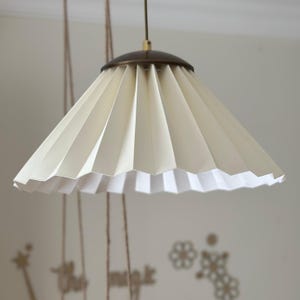 Handmade Pleated Pendant Light: Beige Asian Style Lamp with Gold Accent