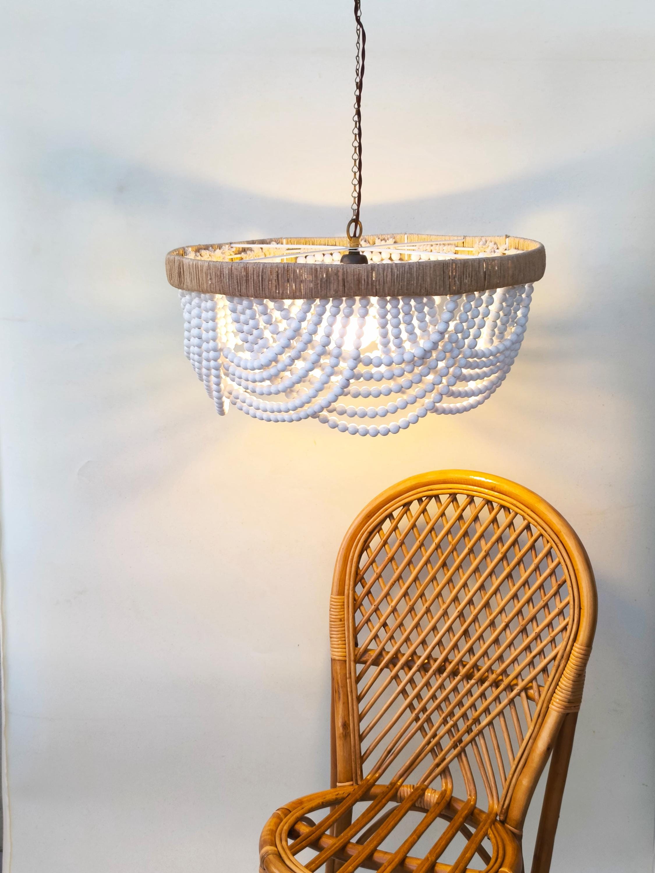 Wooden Bead Light White | Wooden Bead Chandelier | White Beaded ...