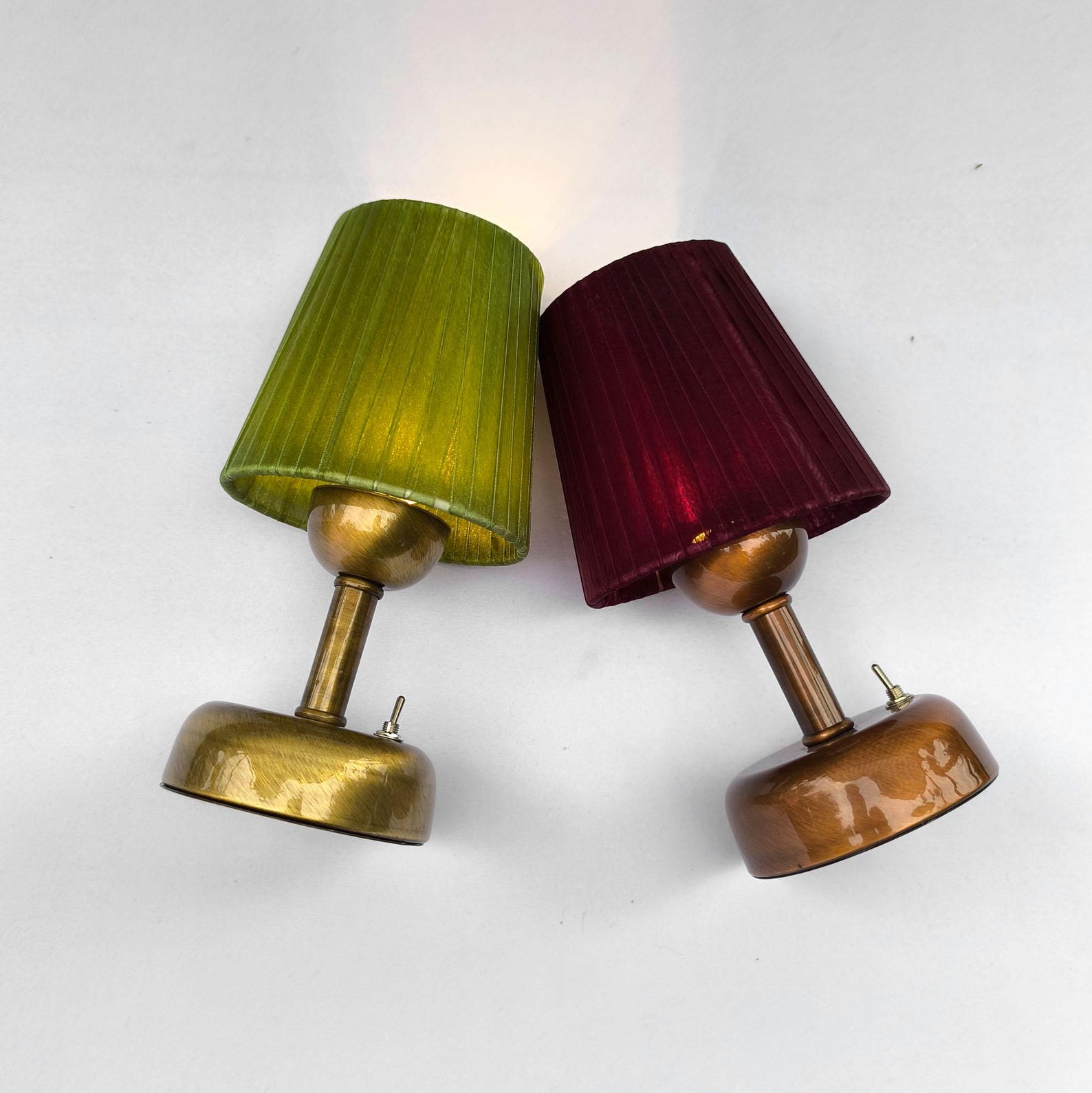 Olive Green - Gold Accent - Cordless Pleated Bedside Lamp