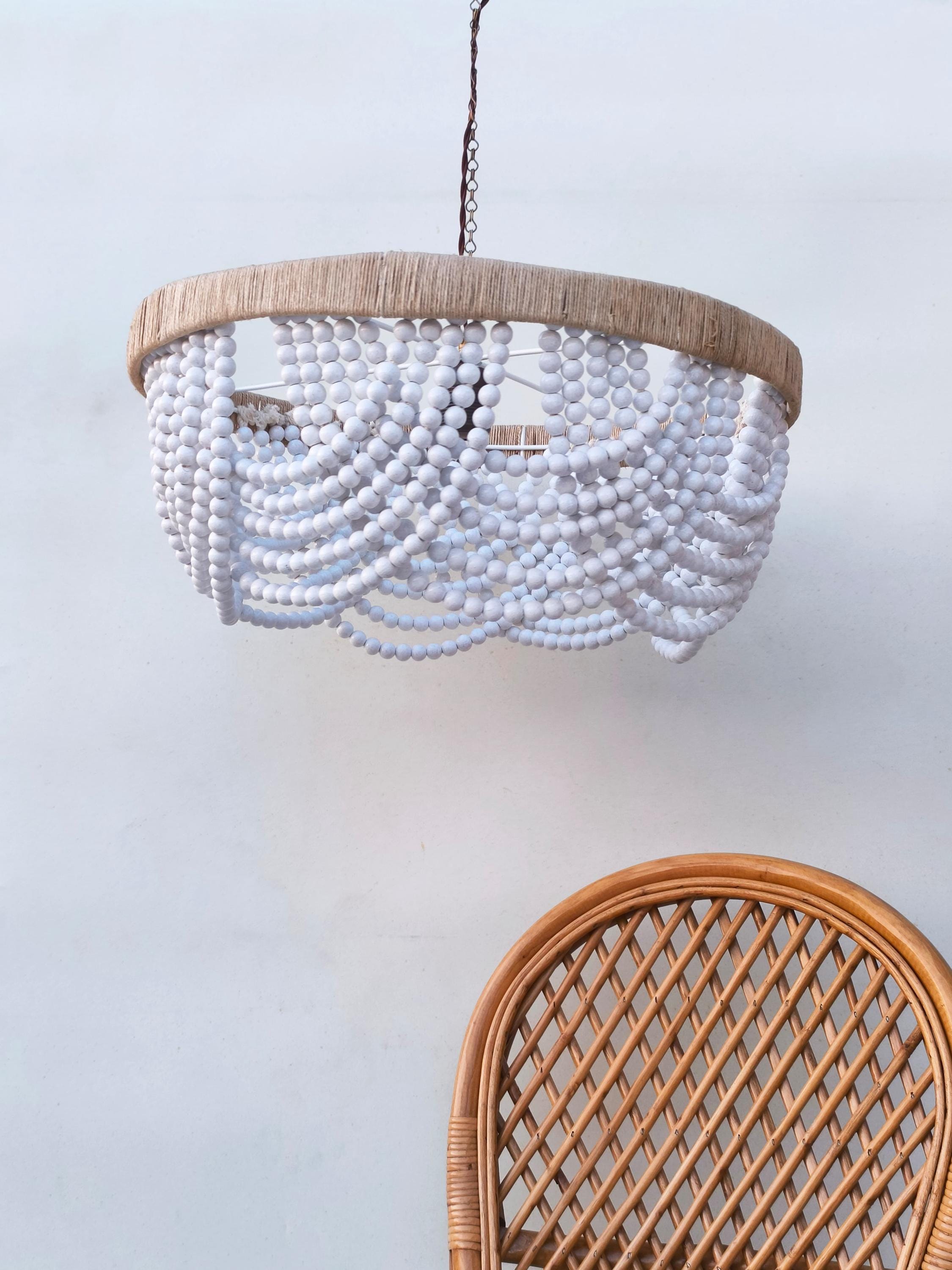 Wooden Bead Light White | Wooden Bead Chandelier | White Beaded ...
