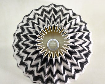 Handcrafted Lampshade, Floor Lamp Shade, Black Waves, Danish style, Double Sided, cream-colored interior, Unique Home Decor