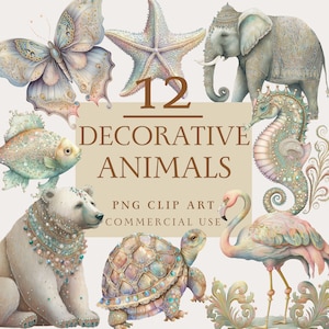 12 Decorative Animals - Vintage Illustration, Decorative Animals Clipart, Instant Download, Commercial Use, PNG, The Gilded Page