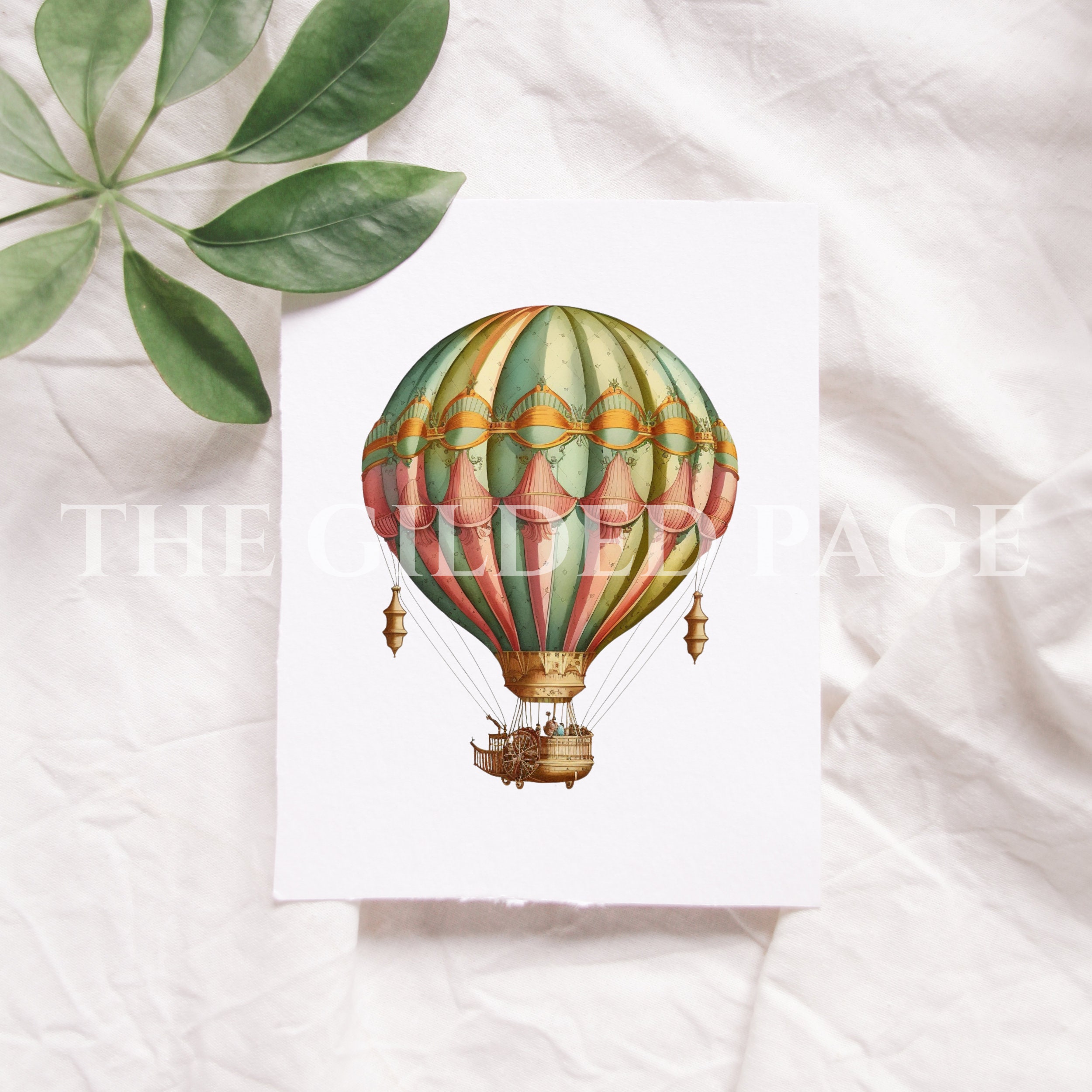 10 Vintage Hot Air Balloons - Vintage Illustration, Painted Hot Air ...