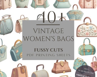 40+ Vintage Women's Bags Fussy Cuts, PDF Printing Sheets, Scrapbooking, Junk Journal, Instant Download Printable, Commercial Use