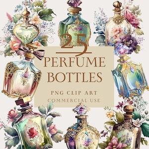 25 Vintage Decorative Perfume Bottles - Vintage Illustration, Perfume Clipart, Instant Download, Commercial Use, PNG, The Gilded Page