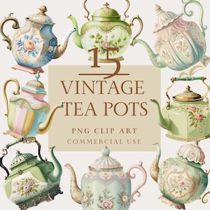 15 Vintage Decorative Teapots - Vintage Illustration, Teapot Clipart, Instant Download, Commercial Use, PNG, The Gilded Page