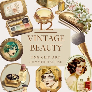 12 Vintage Beauty - Vintage Illustration, Beauty Clipart, Kosmetik Clipart, Makeup, Sofort Download, Kommerzielle Nutzung, PNG, The Gilded Page