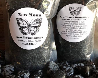 New Moon Black Ritual Salt Kit, New Moon black bath salt, Witchcraft Bath Soak, Black Ritual Salts, Dark Moon Bath Salt Kit, Protection Salt