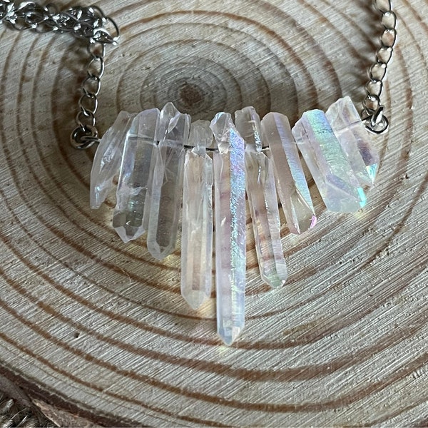 Angel Aura Quartz, Quartz polished stone necklace, Master healing crystal, Angel Guide, Calming, Love, Soulmate, Peace, Awakening, Spiritual