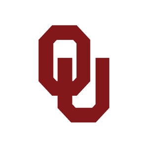 May include: A maroon and black graphic featuring the interlocking letters "OU". The "O" is a stylized octagon shape, and the "U" is a bold, block letter. The background is solid black.