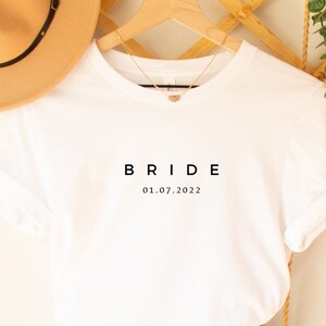 Bride T-Shirt, Personalised Bride To Be Gift, Minimalist Bride Gift, Wedding Gift for Bride, Hen Party Tee, Wife To Be, Neutral Minimal