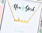 New York Skyline Necklace in Gold Silver or Rose Gold, Travel Necklace, Bar Necklace, USA Necklace, Gift for friend, birthday gift, Holiday