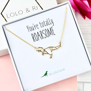 Gold or Silver Origami Dinosaur Necklace, Valentines gift for her, Letterbox Gift, You're totally roarsome, Animal Necklace, Gift for friend