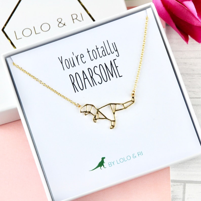 Gold or Silver Origami Dinosaur Necklace Valentines Gift for Etsy
