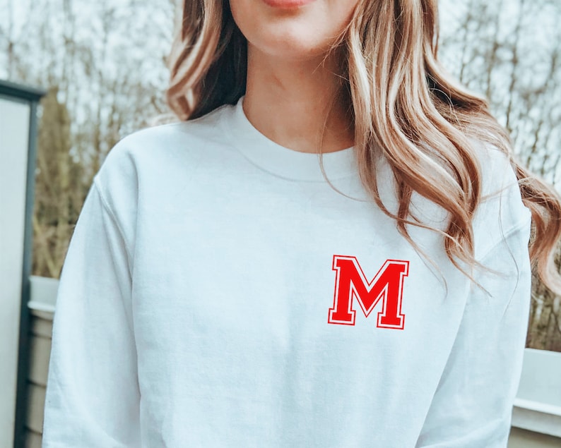 Custom Name Sweatshirt Personalised Varsity Sweatshirt Custom Varsity Initial Jumper Women/'s Sports Letter Top Women/'s Sweatshirt