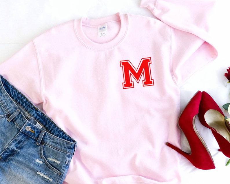 Custom Name Sweatshirt Personalised Varsity Sweatshirt Custom Varsity Initial Jumper Women/'s Sports Letter Top Women/'s Sweatshirt