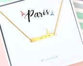 Collier Paris Skyline en argent sterling, Collier Paris en or rose, Collier bar, Collier de voyage, Cadeau pour ami, Cadeau d’anniversaire