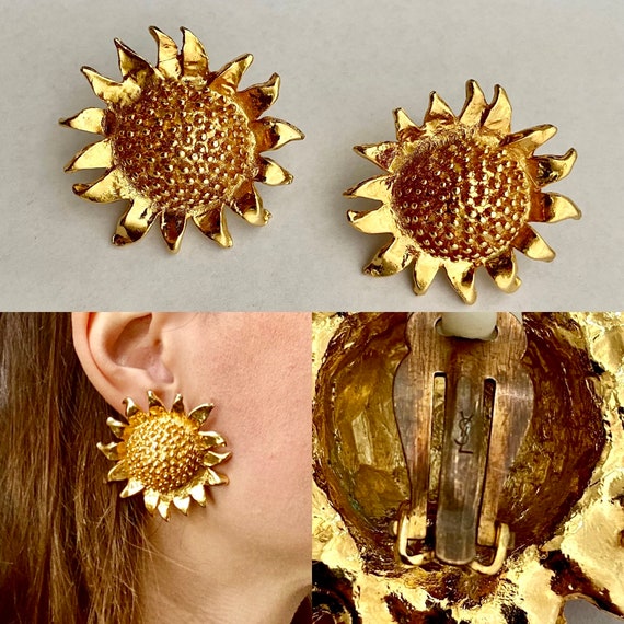 Authentic 1980’s YSL Sunflower clip on earrings - image 1