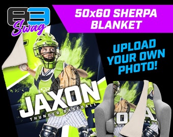 Custom Sports Photo Blanket 50"x60" Sherpa - Upload Your Own Photo & Team Logo!