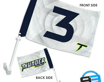 Thunder - 16"x19" Double Sided Car Flag - Includes Pole - Add Your Jersey Number! White