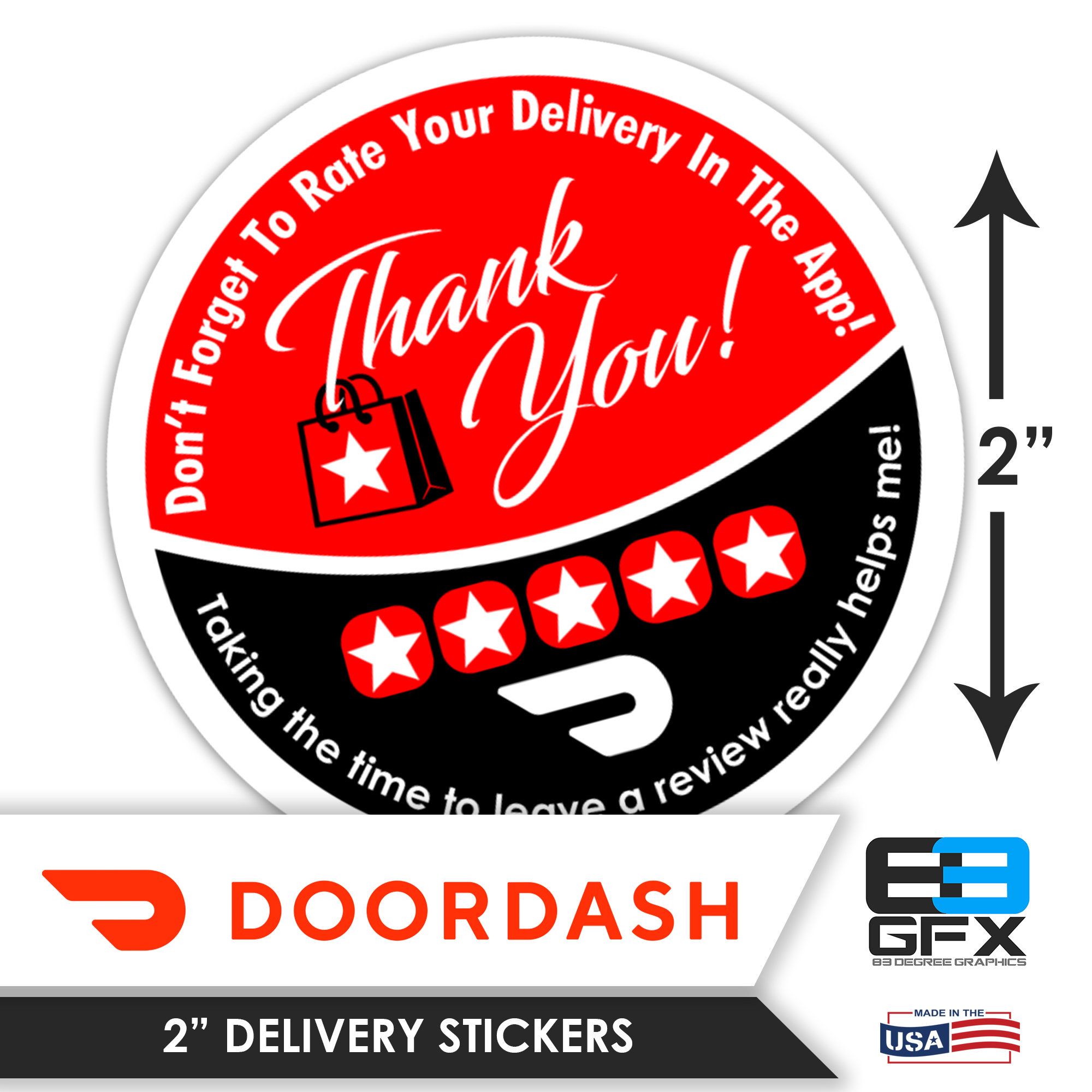 Doordash 2x2 Thank You Delivery Bag Stickers 20 Stickers Per