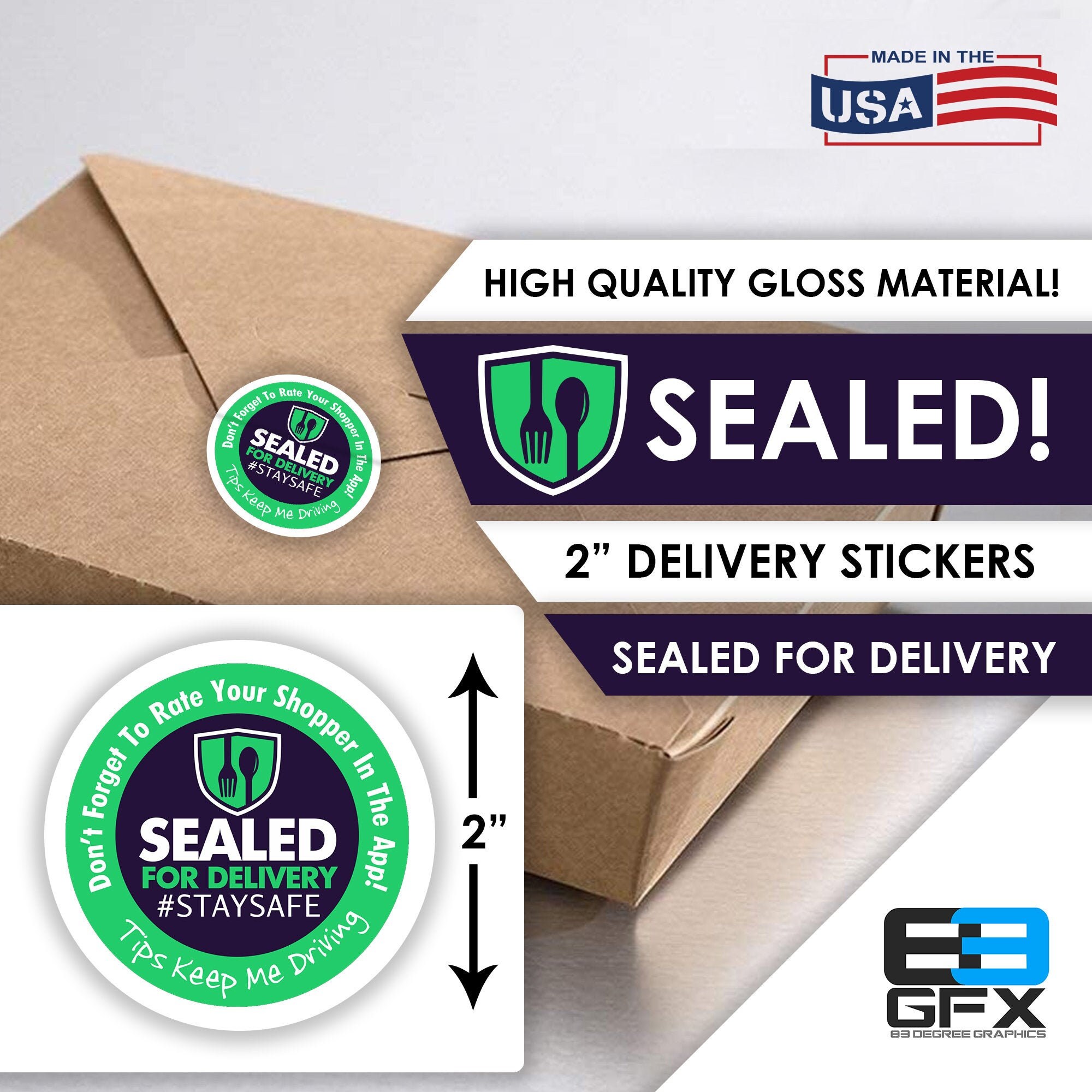 2x2 (Sealed For Delivery) Box/Bag Stickers 20 Stickers Per Sheet