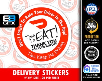Doordash Themed Delivery 2"x2" "Tips Keep Me Driving" Delivery Bag Stickers - 20 Stickers Per Sheet- Food Delivery