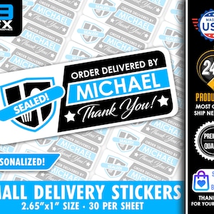 Delivery Personalized SMALL Bag Stickers Sealed For Delivery 30 Per Sheet 2.65x1 Size Great for cup tops or small items image 1