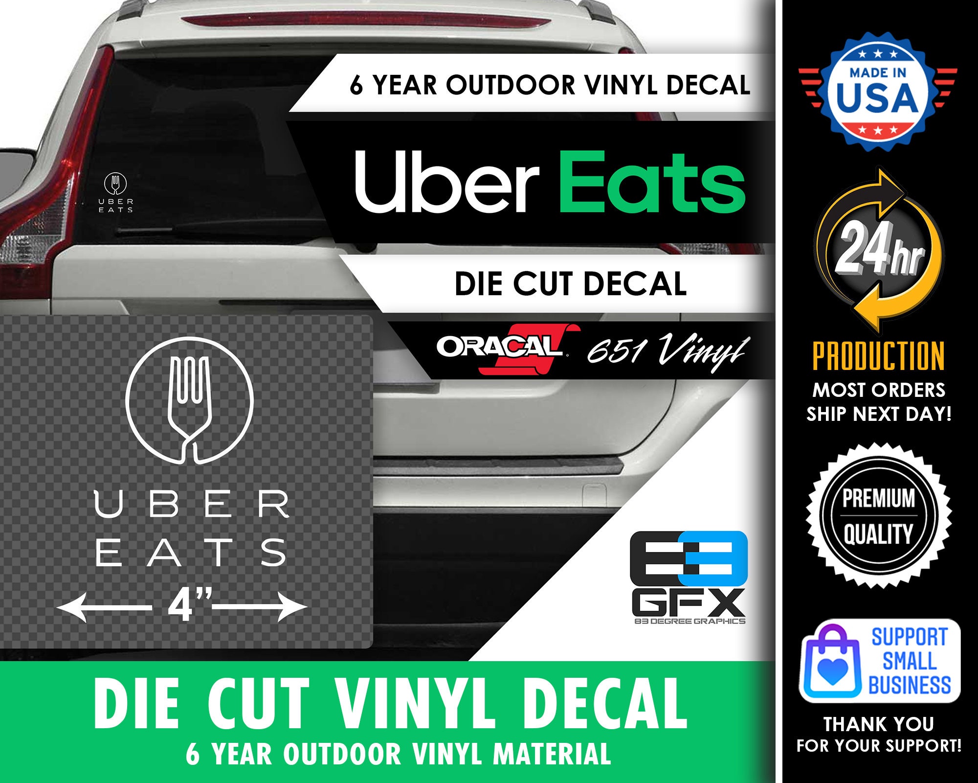 4 Wide Uber Eats Delivery Vinyl Die Cut Decal Food Etsy