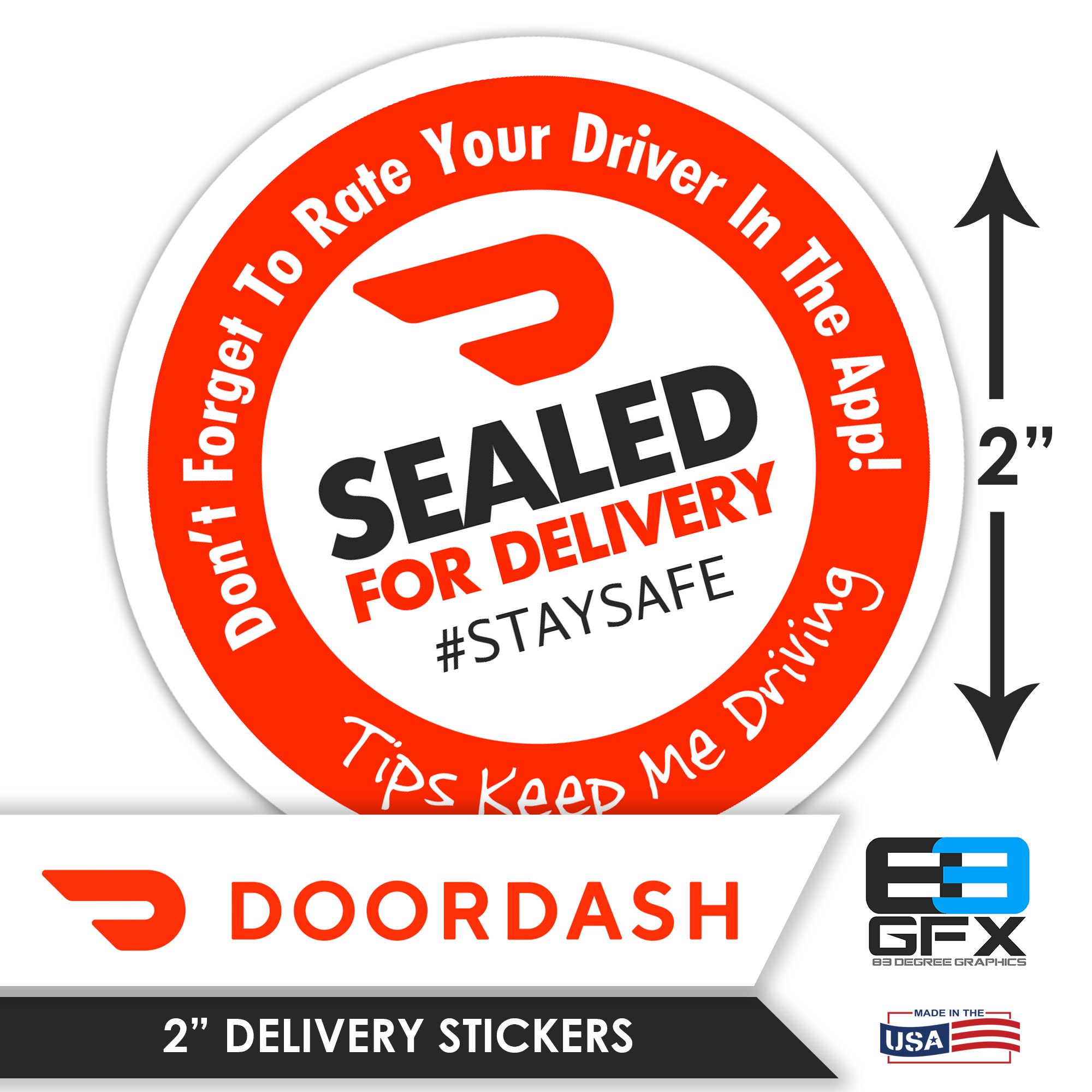 Doordash 2x2 (Sealed For Delivery) Box/Bag Stickers 20 Stickers Per