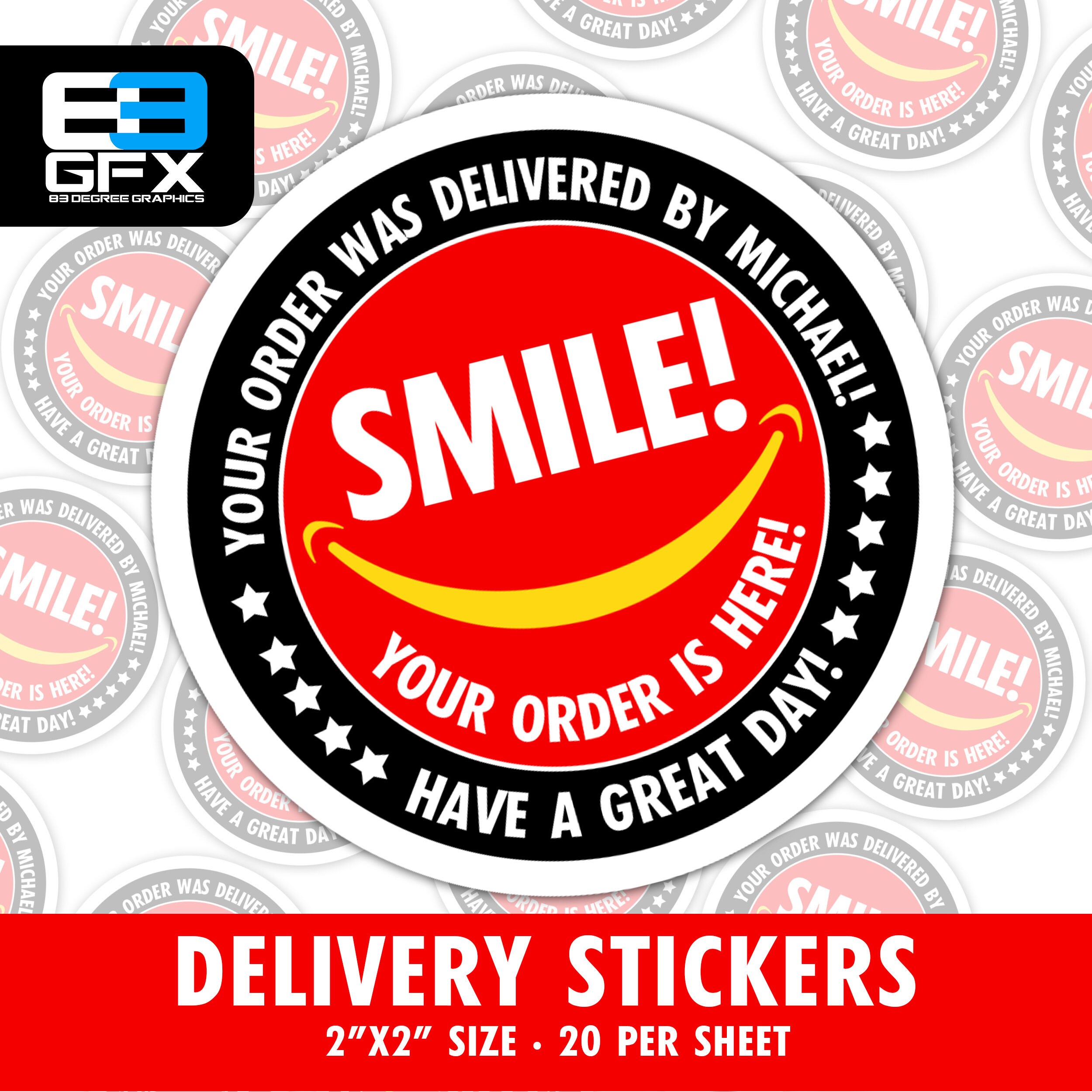2 [ SMILE Your Order Is Here! ] Delivery Driver Bag Stickers 20