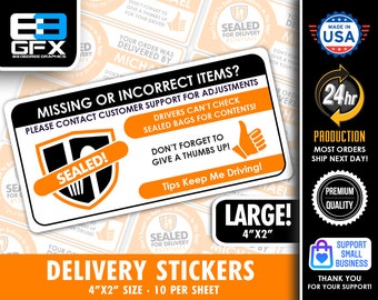 4"x2" Orange Delivery [SEALED - Missing Items?] 5 Star Rating Delivery Shopper Bag Stickers - 10 Stickers Per Sheet- Food Delivery