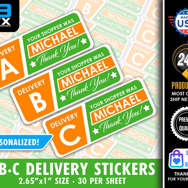 A B C Delivery "Personalized" Organizational Bag Stickers - 30 Per Sheet - 2.65"x1" Size - Get Your Multiple Orders Organized!